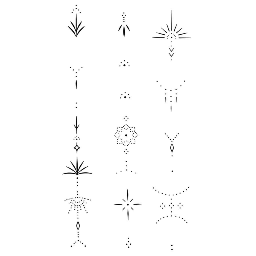 Sticker Tatuaggio Adesivo Lunga Striscia Totem Linea Dita Multi-Immagine Fiore Semplice Liscio Sole Luna Stella Schiena Vita Colonna Vertebrale