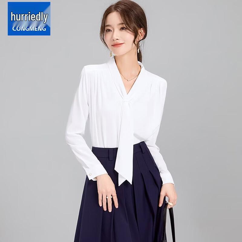 Women s Elegant Chiffon Tie-Neck Blouse M