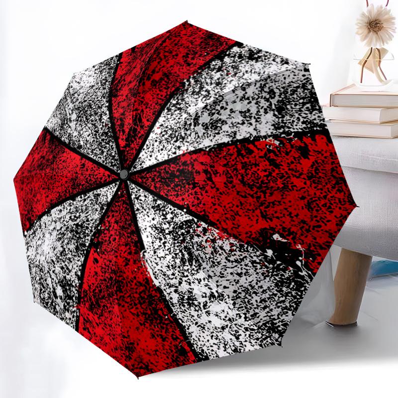 1pc Creative Design Resident Evil Cartoon Umbrella, Portable 3-Fold Compact Umbrella, Suitable for Camping, Hiking and Travel, Ideal Easter Birthday G