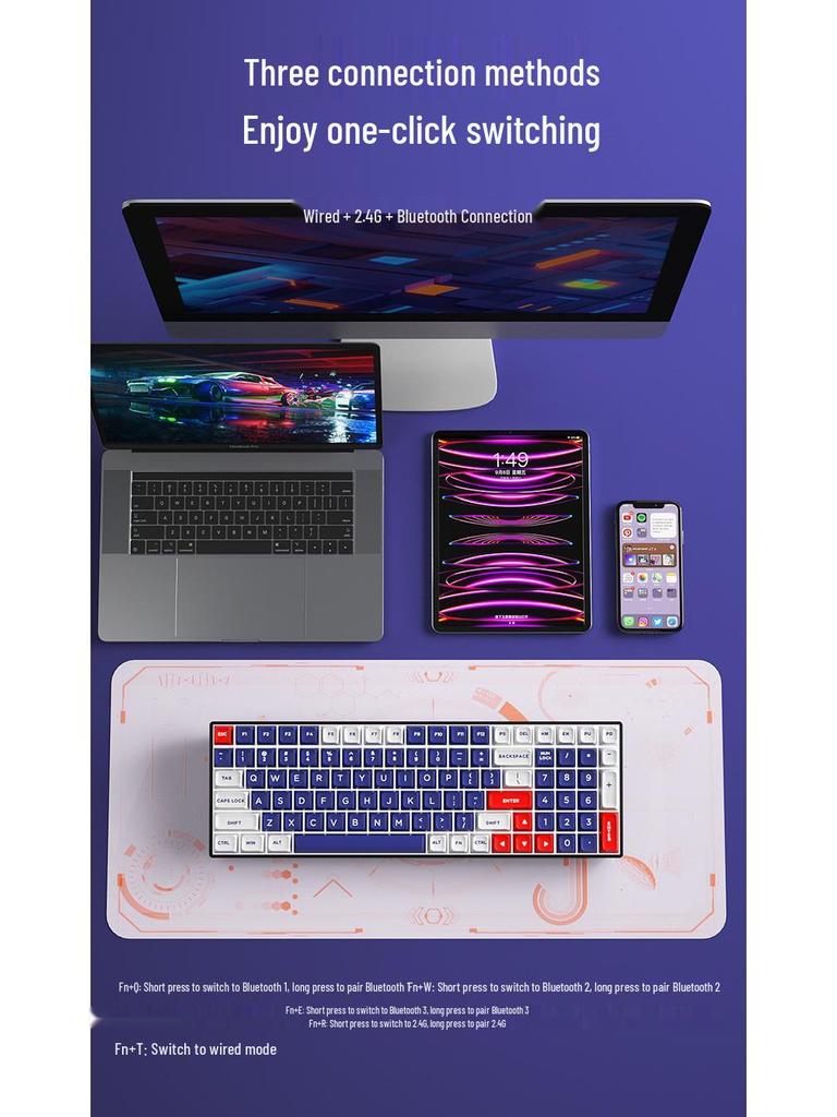100-Key Wireless Bluetooth Mechanical Keyboard Kit - DIY, RGB, Hot-Swappable, Portable Mini Design