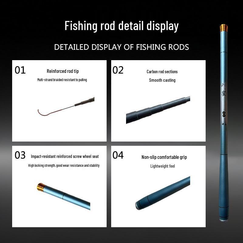 19-Section Super-Hard Carbon Stream Rod, Ultra-Compact Retractable 43cm, Black for Competition Use