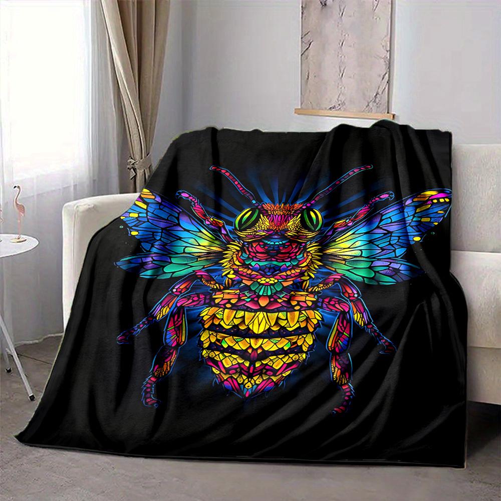 1pc Bee Stained Blanket, Lightweight Flannel Throw Blanket for Sofa, Bed, Travel, Camping, Living Room, Office, Couch, Chair, and Bed
