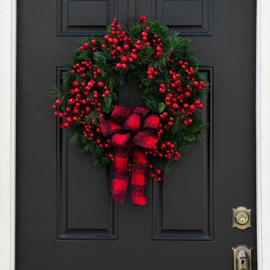 Christmas Decorations, Red Hagrid, Bow, Christmas Wreath, Courtyard Decoration, Red, Mock Berries, Vineyard Door Hanging