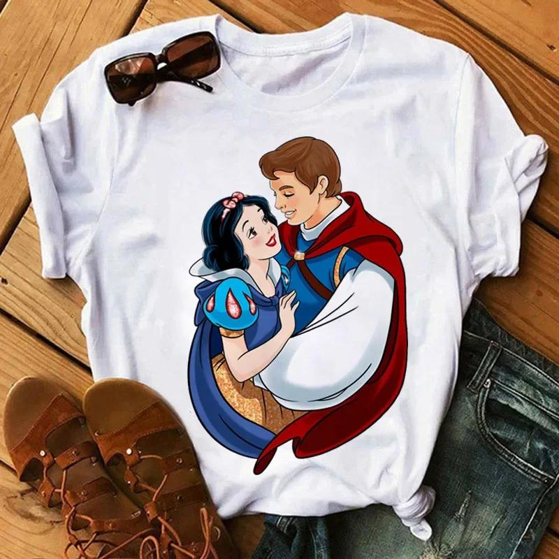 Disney Princess Creative Printed Short Sleeve Tshirt 2025 Summer New Women Cute Plus Size Harajuku Loose Casual Comfortable Top