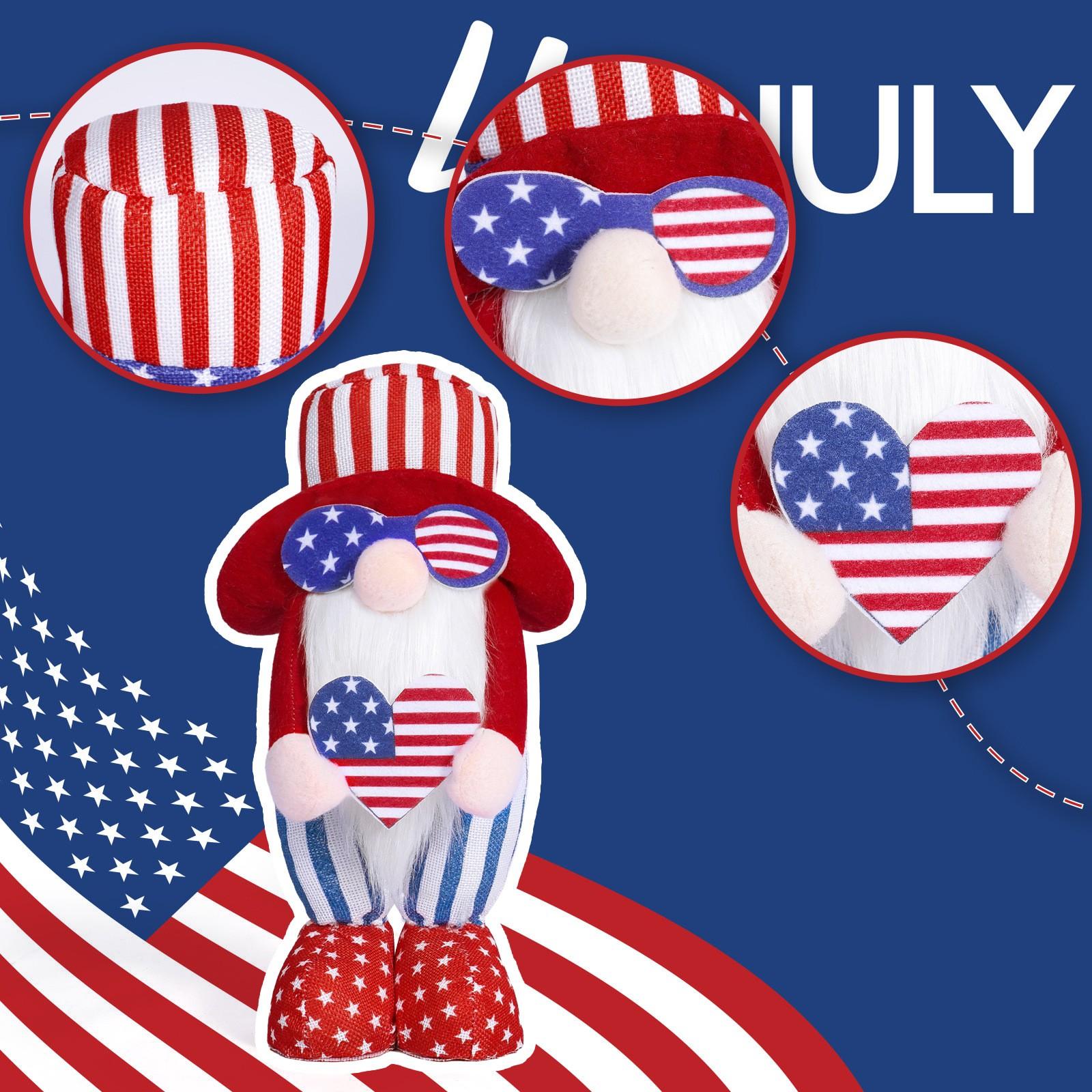 

American Independence Day Faceless Doll Standing Dwarf Elderly Doll Decoration Gift Holiday Atmosphere Ornament One Size