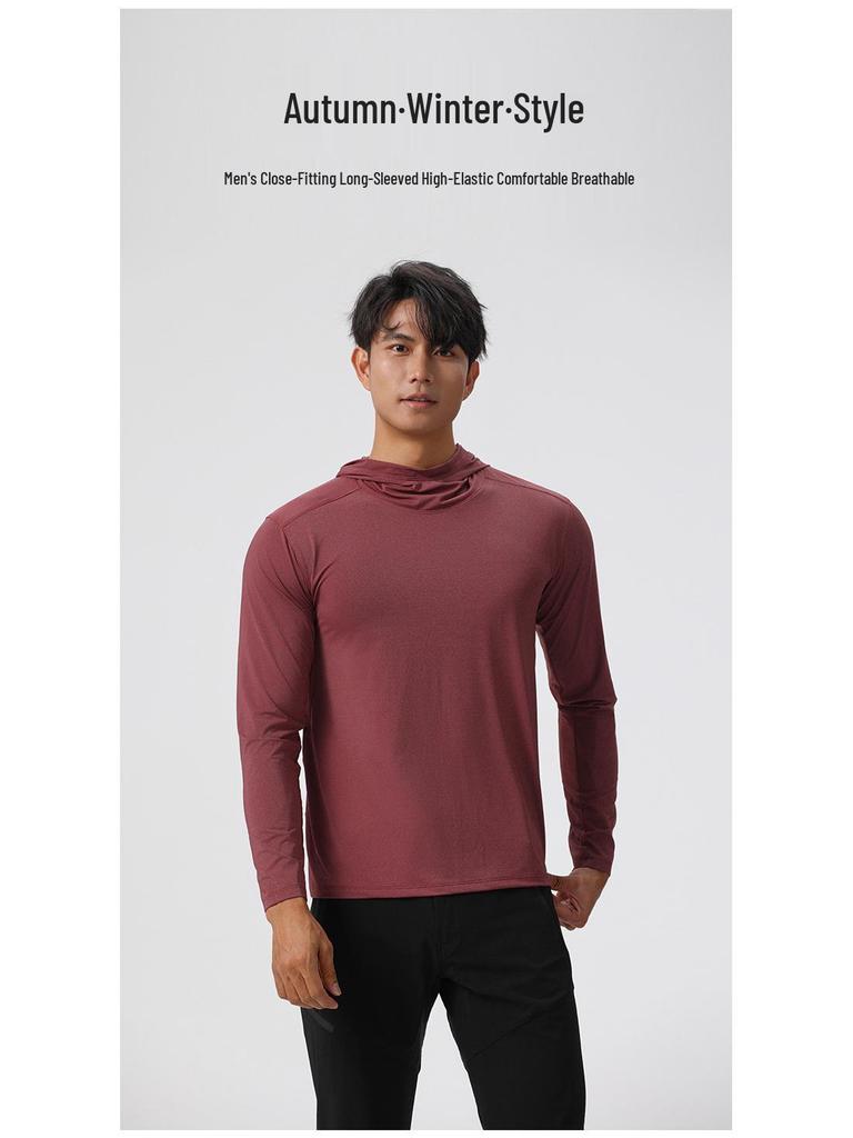 Bird House Men's Long Sleeve Hooded Fitness Wear - Loose Fit Elastic Muscle Training T-Shirt