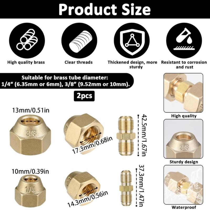 2Pcs Brass Pipe Fitting Connector Coupler No Welding Extension Pipe Joint 3/8Inch and 1/4Inch Double Nipple Enduring