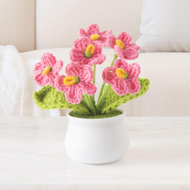 Handmade Crochet Forget-Me-Not Potted Plant Ornament – Small Flower Gift for Mother’s Day or Elderly