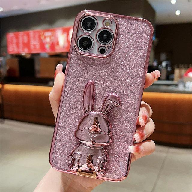 

Блестящий чехол для телефона с милым кроликом и рисунком кролика для Iphone 14pro Max 11 12 13 Pro Max 14 Plus 11, противоударное покрытие, задняя крышка с подставкой For iPhone 11