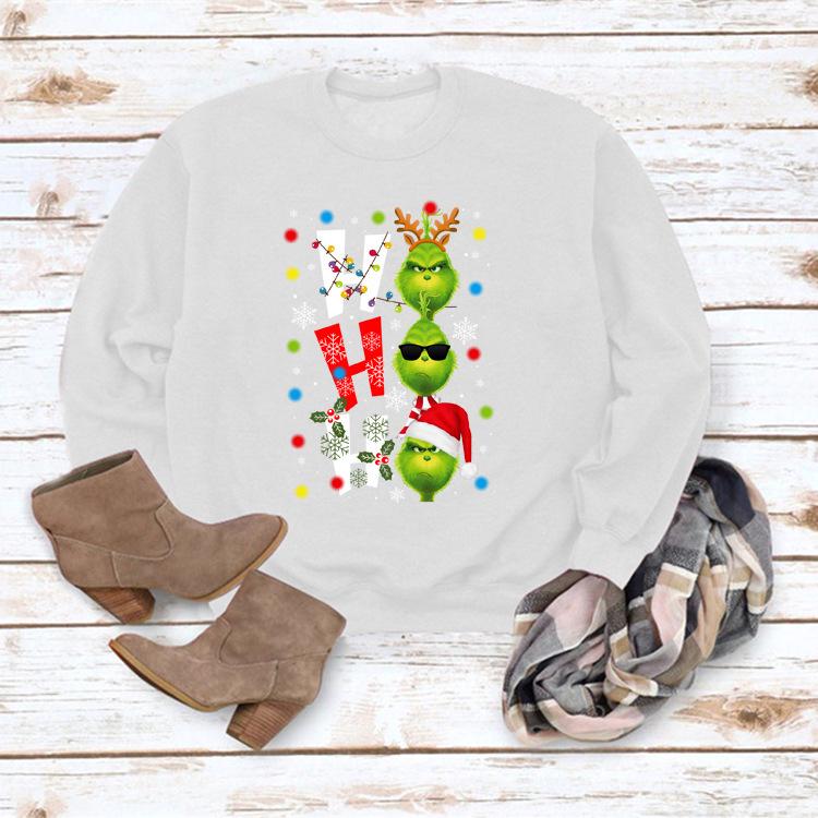 HO HO HO Cartoon Christmas Women's Casual Loose Long Sleeve Round Neck Hoodie