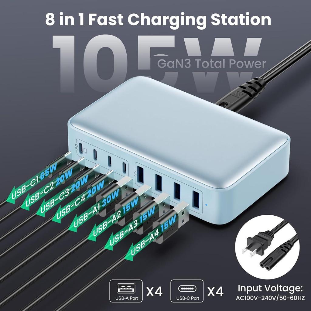 200W High-Power Gallium Nitride Charger for Phones, Tablets, and Laptops - Universal 20V 5A Charging Station