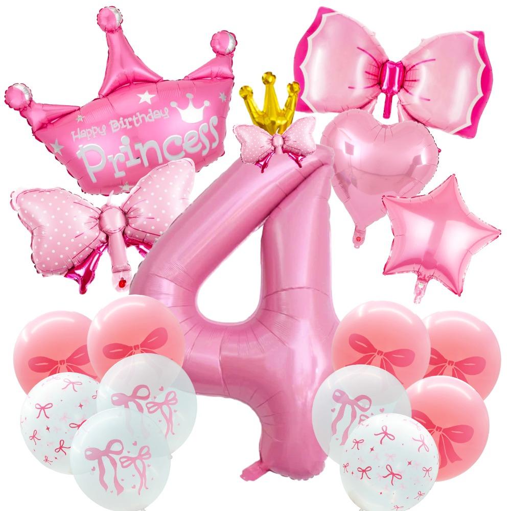 Princess 3rd 4rd 5rd Birthday Party Decorations 40 Inch Large Pink Crown 3 Balloon Girls’ Princess Decorations Party Supplies