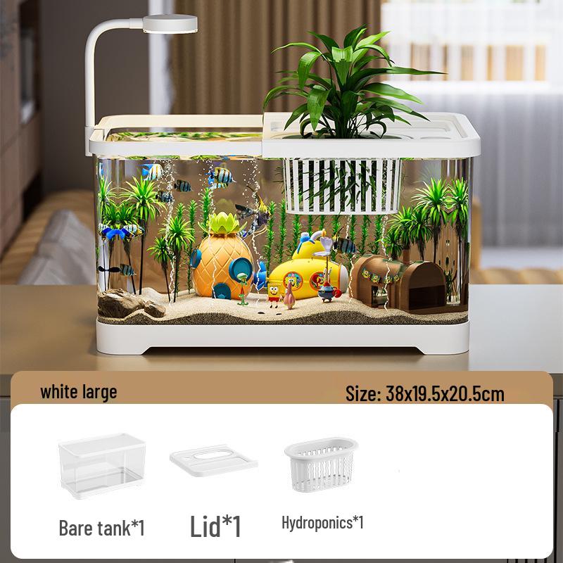 Acvariu cu Capac - Acvariu Transparent de Birou pentru Pești Aurii și Broaște Țestoase, Perfect pentru Decorul Casei sau al Camerei de Zi.