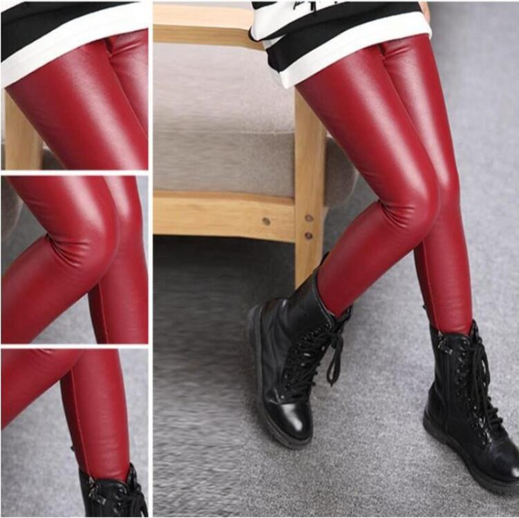 Frühling Kunstleder PU Leggings für Kinder Mädchen dünne Bleistifthosen elastische Taille Hose Kinder