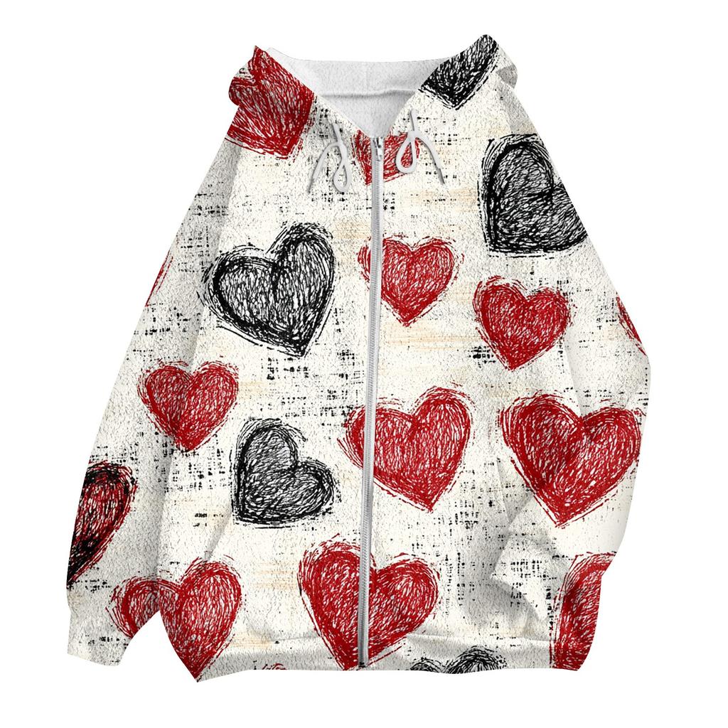 Damemote Uformelt langermet Valentinsdagstrykk med lomme med glidelås cardiganjakke