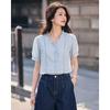 TERRE BLEUE Women's V-Neck Short Sleeve Blouse