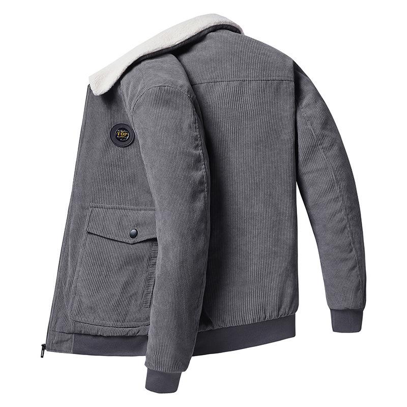 

Autumn And Winter Corduroy Lamb Wool Jacket Men S Loose Fleece Thickened Casual Lapel Jacket Men S L серый