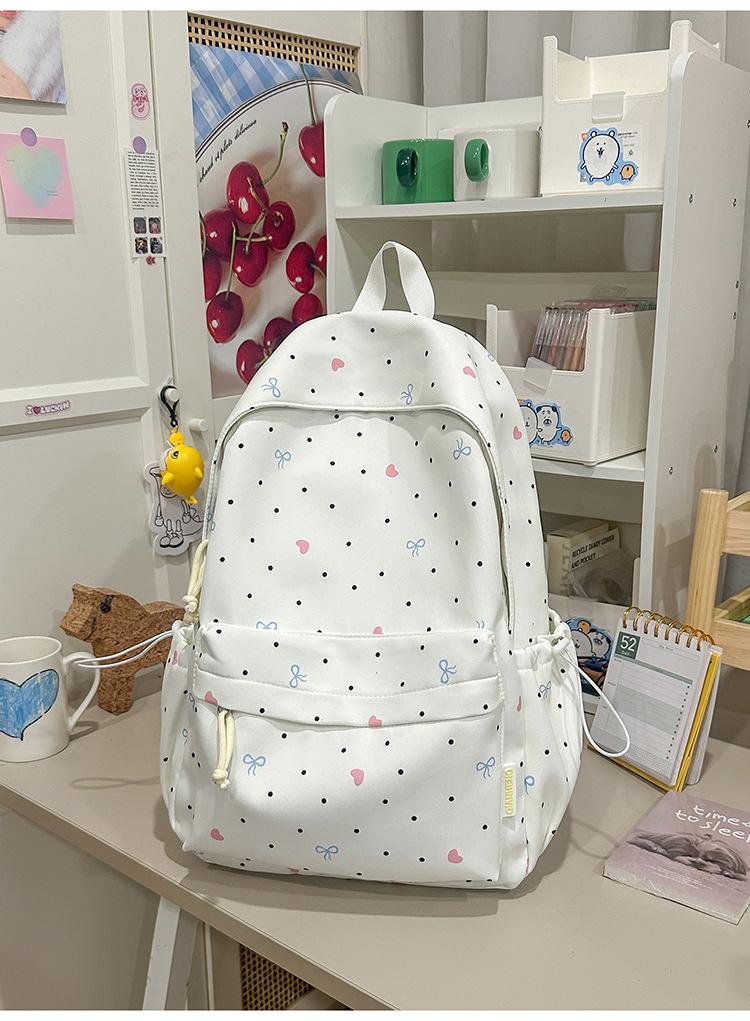 Schoolbag1011 New Summer Printing Polka Dot Love Female Versatile Large Capacity Junior High School Students Cute Fresh Backpack