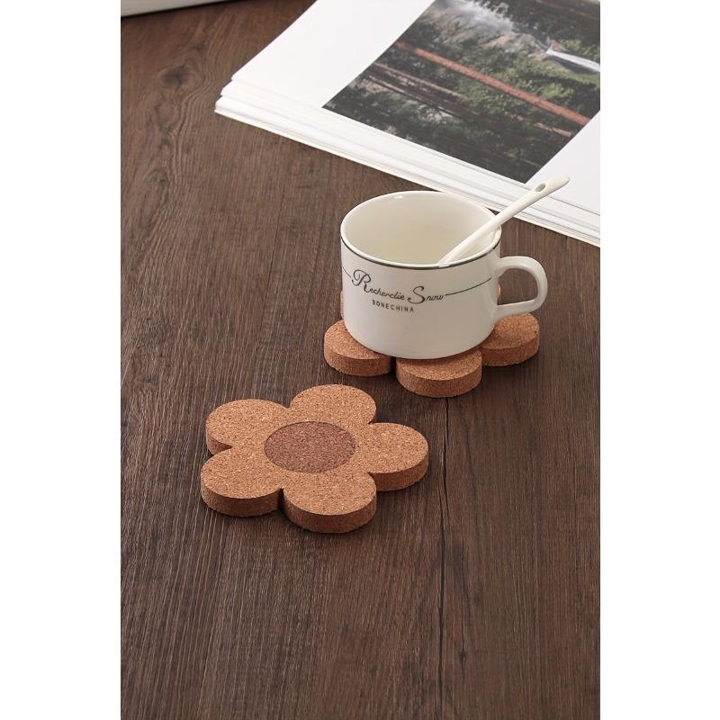 6pcs Cork Coasters, Kitchen Heat Insulation Pads for Hot and Slip-Resistant Table Mats, Kitchen Supplies, Car Cup Holders