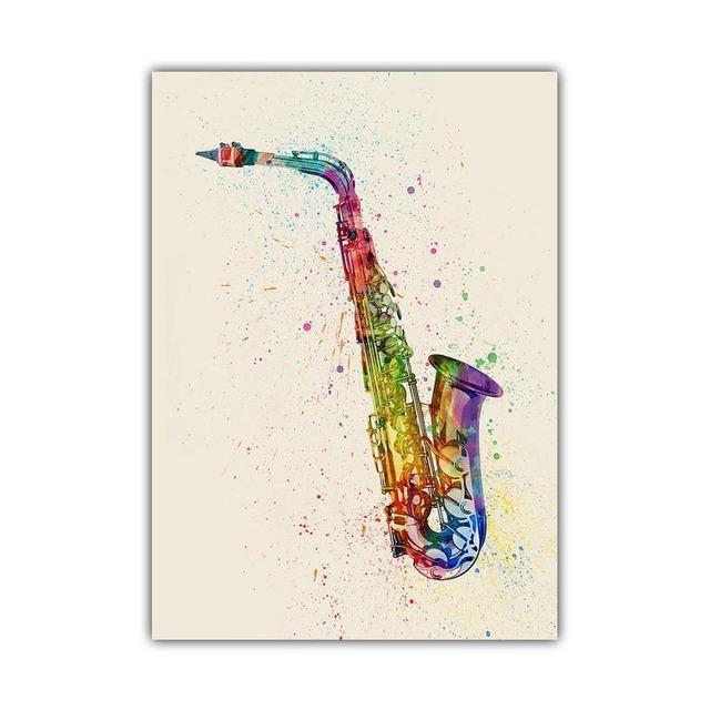 New Graffiti Art Musical Instrument Canvas Painting Wall Art Saxophone Guitar Violin Poster Living Room Home Decoration Mural No Frame