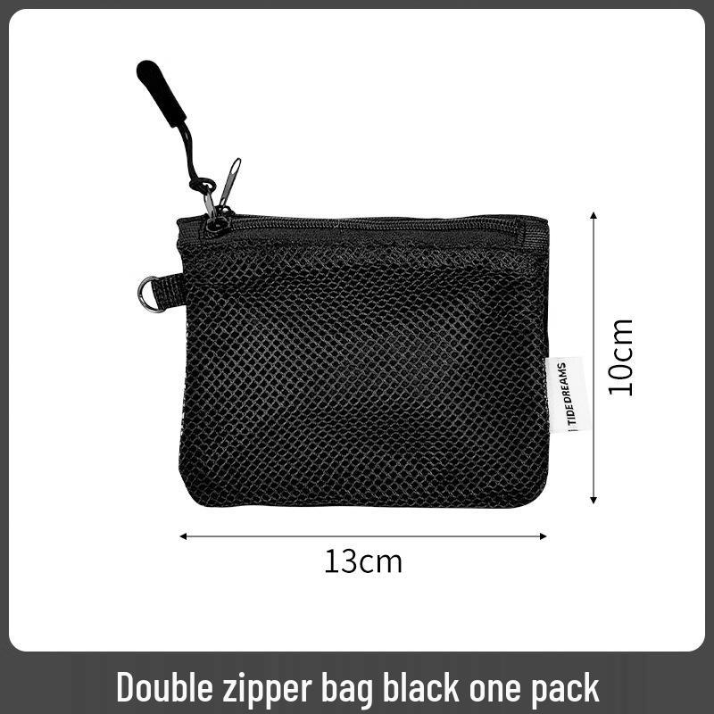 Korean Style Double-Layer Recycled Polyester Mesh Zipper Pouch for Lipstick, Coins, and Sundries