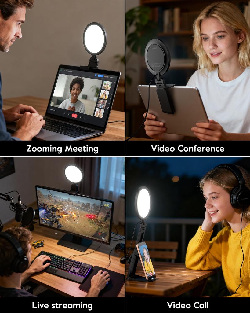LitONES Compact Handheld Ring Light with Ideal for Computer Actress Monitor CRI High 50 Color Remote Work Tabletop Reading Tripod USB Ideal for Online