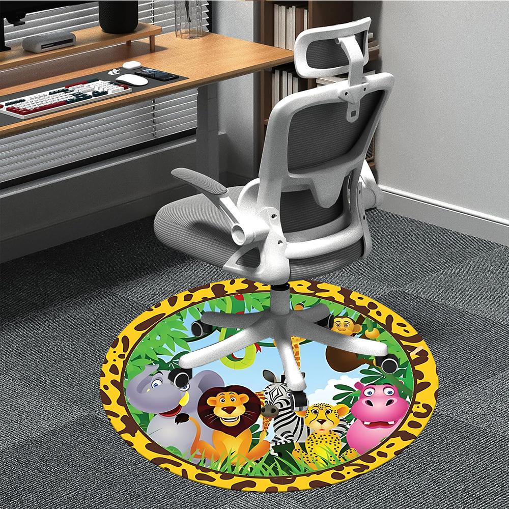 1pc Jungle Friends Chair Carpet for Office, Round Polyester Mat, Indoor Decor for Office, Easycare Fabric, Washable Non-slip Area Carpet