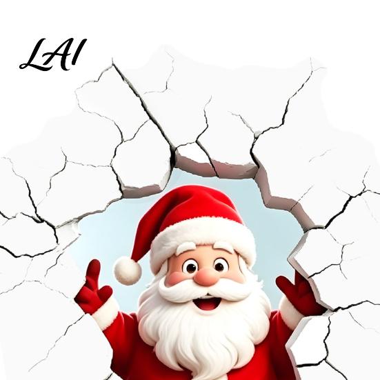 Realistic Christmas Glass Clings 3D Santa Claus Wall Sticker Breaking Decal for Holiday Decoration Easy to Apply Window Stickers Waterproof PVC Art