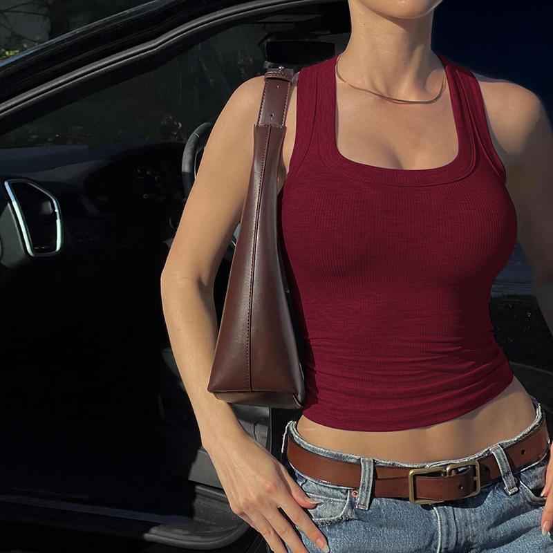 2025 Summer Women's Ribbed U-neck Bound Edge Sleeveless Slim Fit Vest