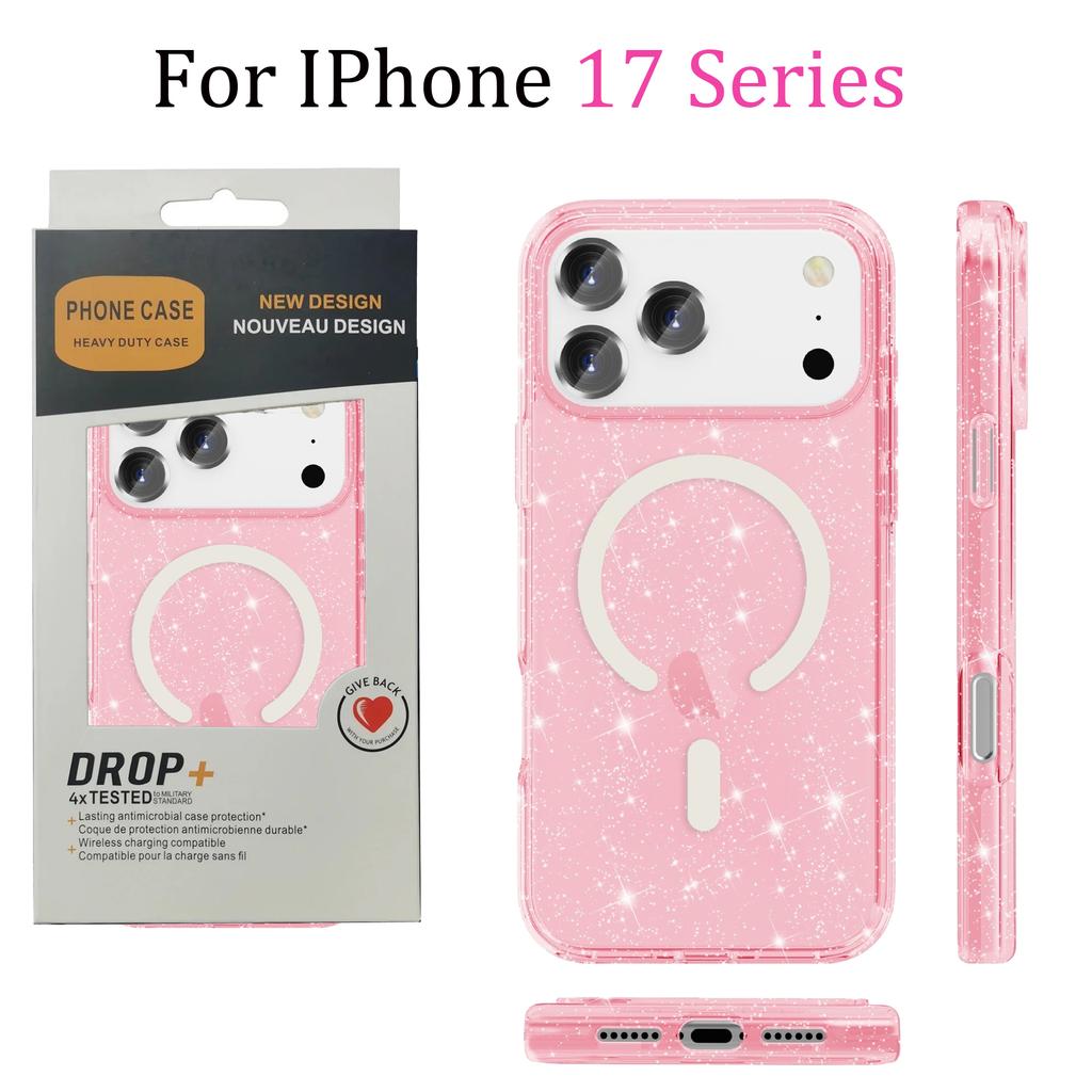 Minimalist Solid Color Glitter Transparent Armor for Magsafe Case for IPhone 17 Pro Max Air 16 15 14 13 Wireless Charging Ott Box Shockproof Cover