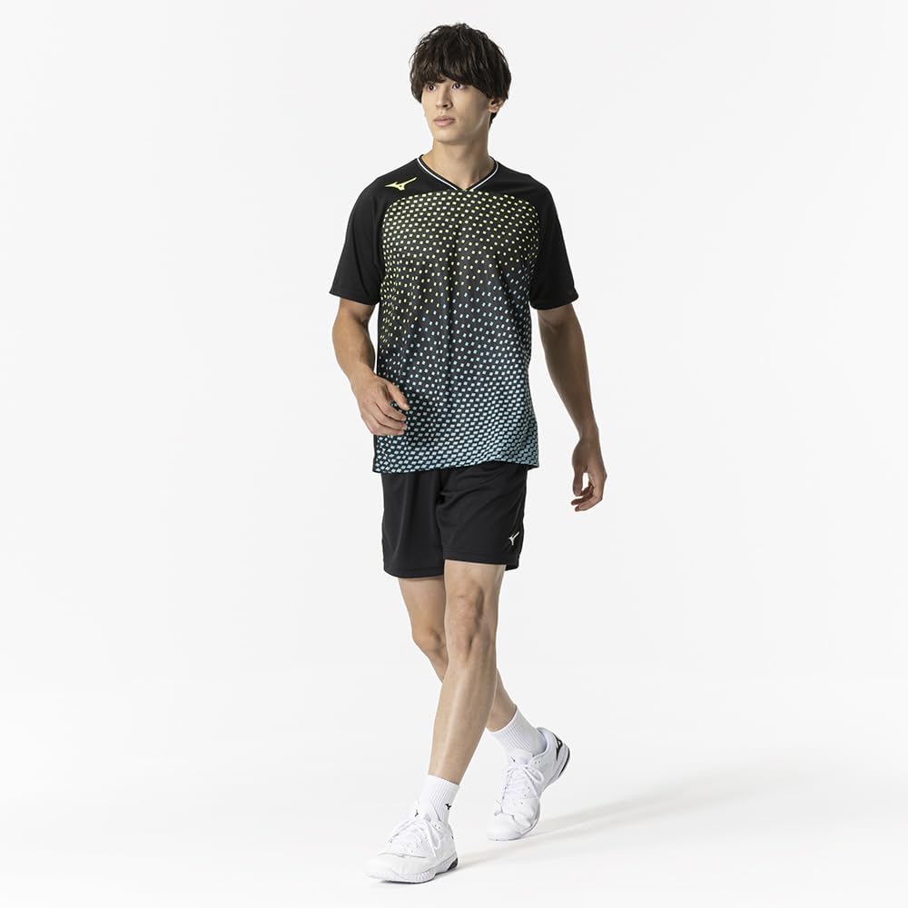 Mizuno Tischtennisspiel Kurz JTTA Größe 82JAB101 Hemd, Ärmel, Zertifiziert, Feuchtigkeitstransportierend, Schnelltrocknend, Unisex, Schwarz, 2XL,