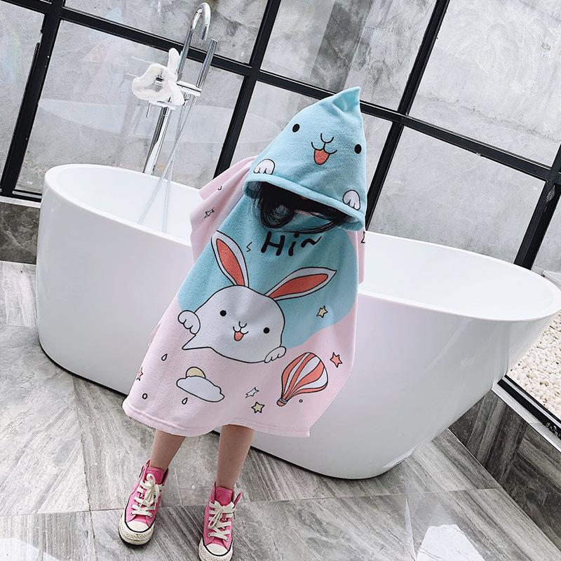 Large Cute Kids Hooded Bath Towel Cloak Cartoon Print Boys Girls Bathroom Beach Can Wear Super Absorbent Child Sunscreen Shawel
