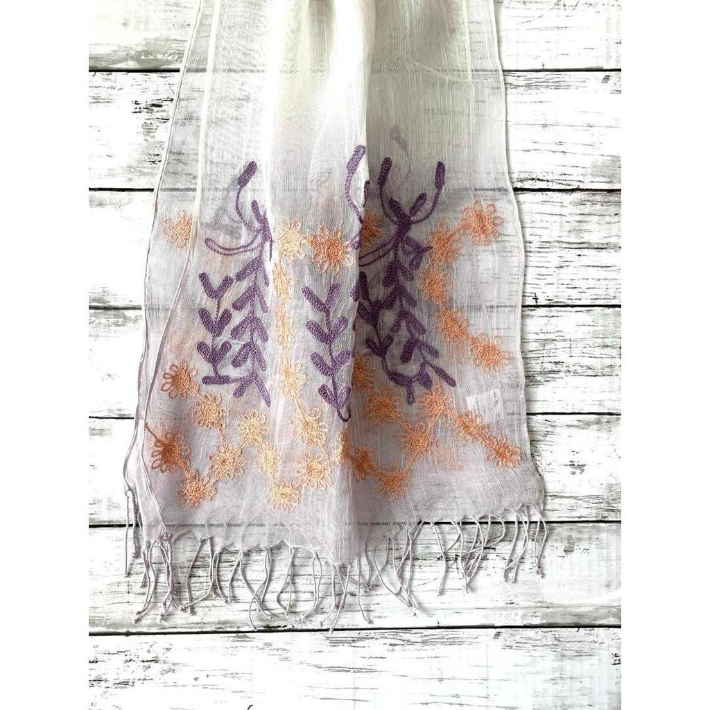Used Indian Silk Cotton Lightweight Stole, Ari Embroidery, Hand-dyed, 1390 Purple, Spring/Summer, Mother's Day Gift