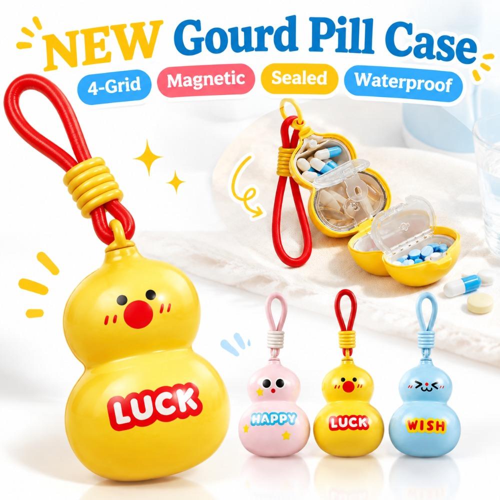 Sealed Portable Medicine Box 4-grid Mini Pill Organizer New Gourd Pill Case Daily Carry