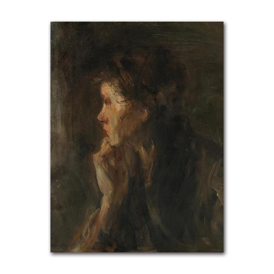 Scandinavian Vintage Wall Art Rustic Female Portrait HD Canvas Oil Painting Posters and Prints Home Bedroom Living Room Decor
