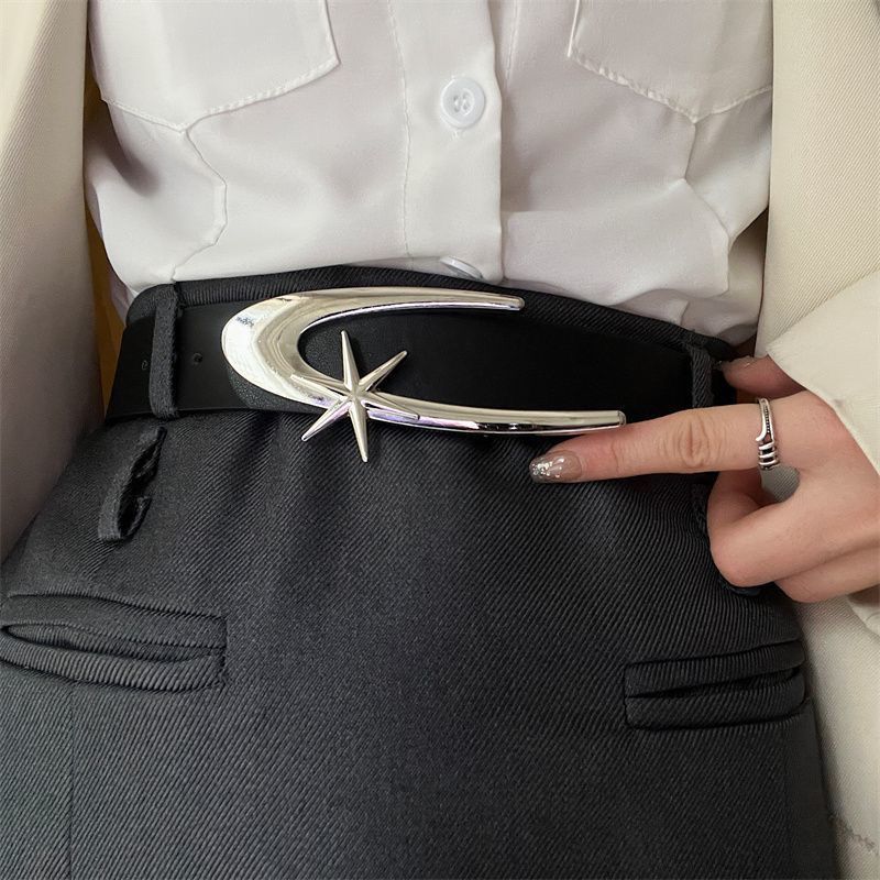 Star Black Trendy Womens Belt Elegant Pu Design Perfect For Outfits Summer