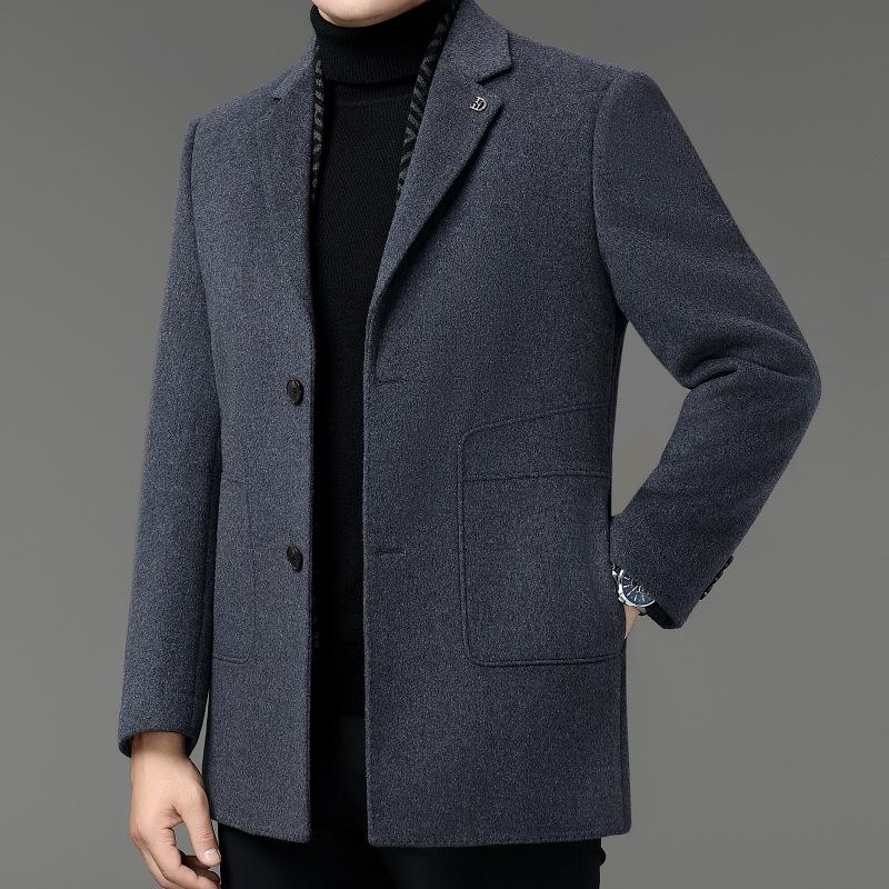 

Зимнее двухстороннее шерстяное кашемировое пальто мужское с воротником средней длины шерстяное пальто с пуховой подкладкой для папы среднего возраста 195