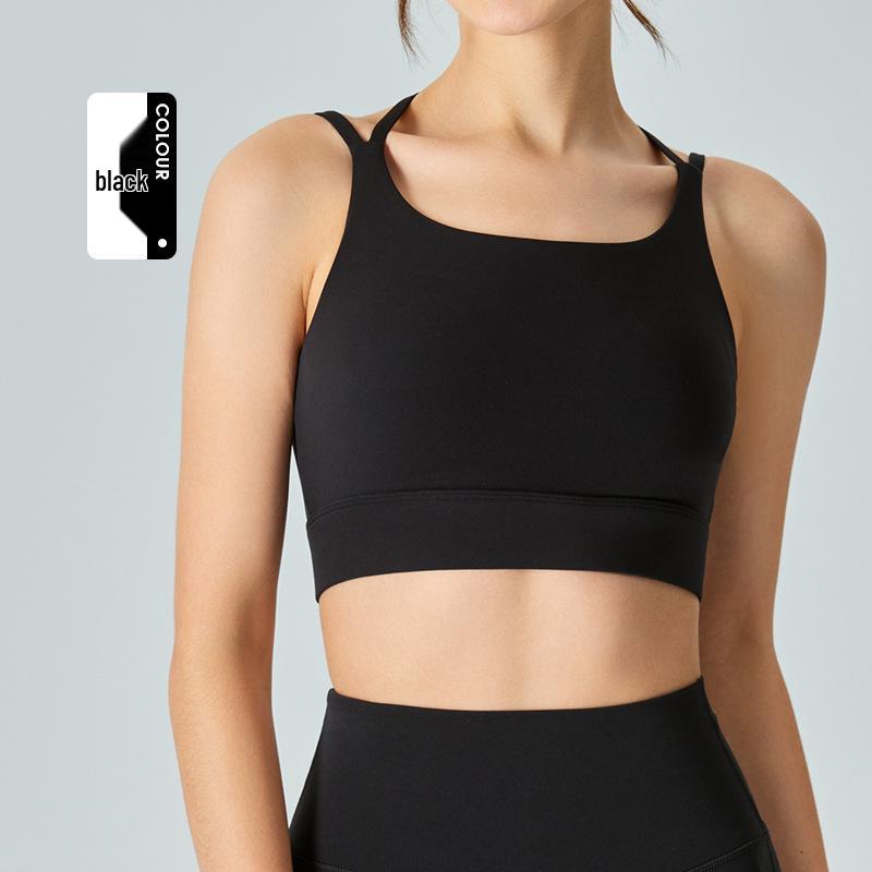 

Женский бюстгальтер для йоги средней поддержки с перекрестной спинкой, фиксированными чашками и бретелями-спагетти Small