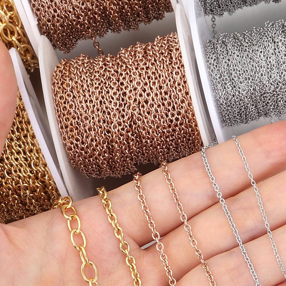 10yards/roll No Fade Stainless Steel Cross Chains O-shape Twisted Bulk Link Chains For DIY Necklace Bracelet Jewelry Accessories