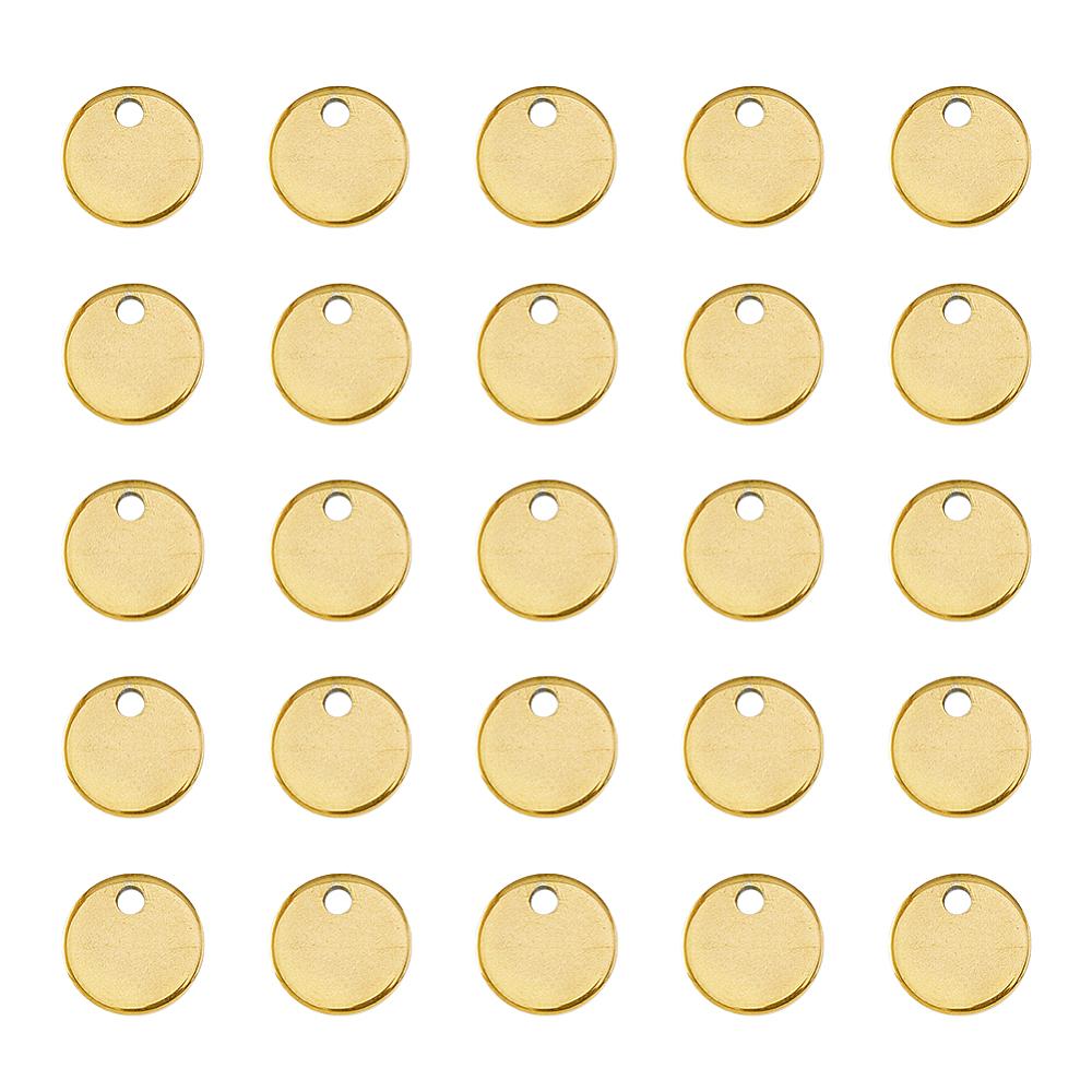 100Pcs 201 Stainless Steel Stamping Blank Tag Pendants Flat Round Golden 10x1mm Hole: 1.2mm