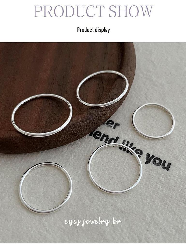 Cui Yan S925 Sterling Silver Plain Band Ring, Stackable and Versatile, Simple Personalized Design for Men and Women