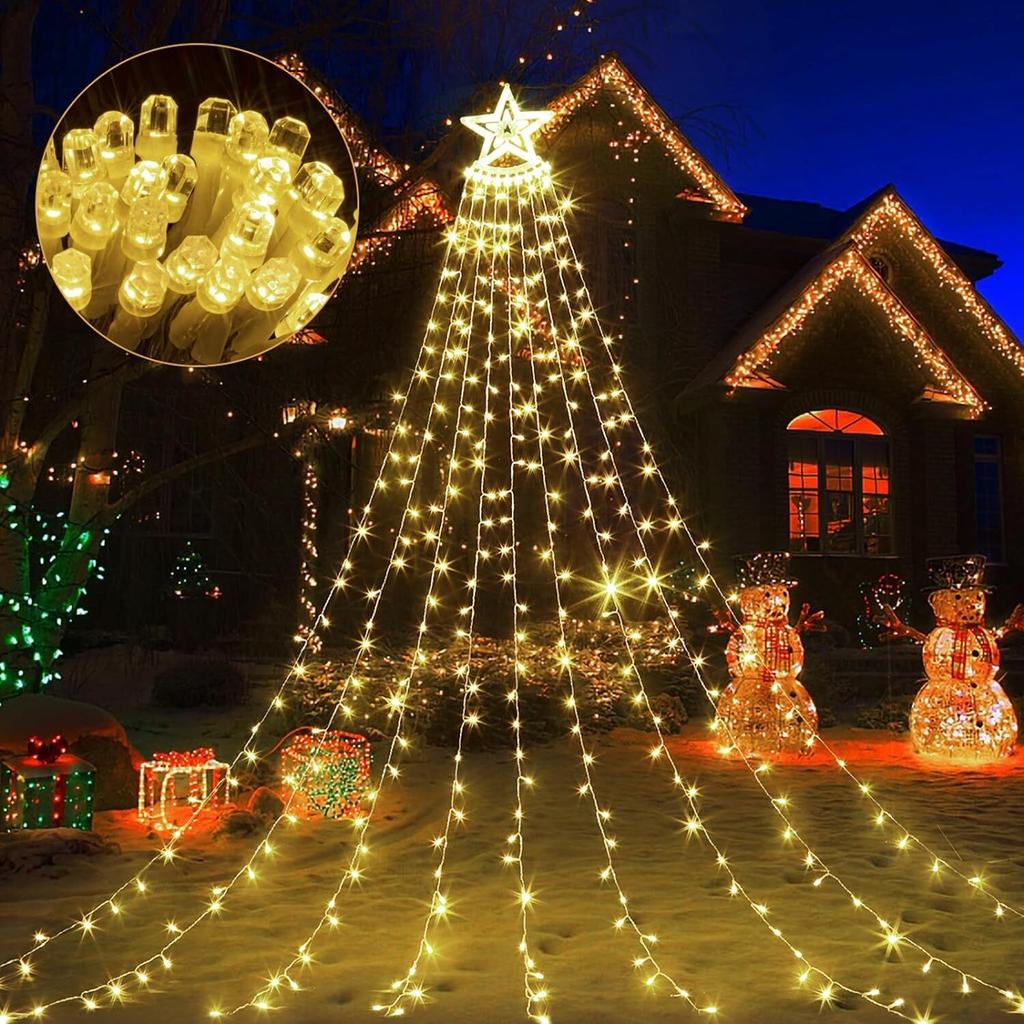 8 Modi LED Lichterkette 350 LEDs 9 Drähte * 36 LEDs IP44 Wasserfall Deko Weihnachtsbaum Beleuchtung Innen Außen