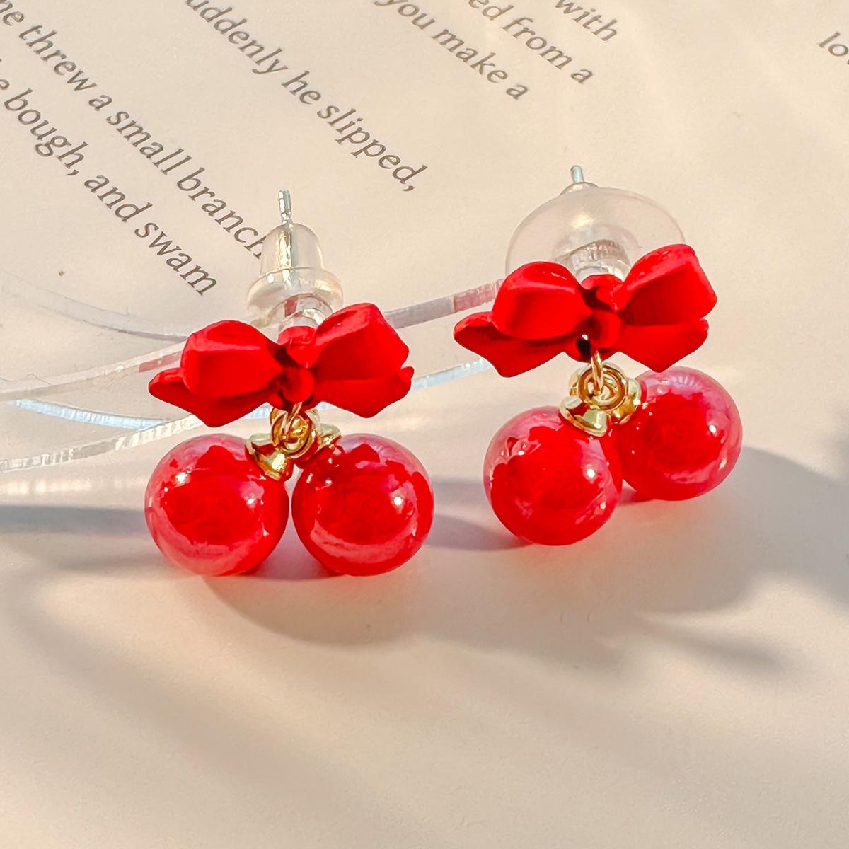 Супер милые розовые серьги-бантики S925 серебряная игла Сердце милой девушки Серьги с конфетными бусинами Летние свежие серьги красный