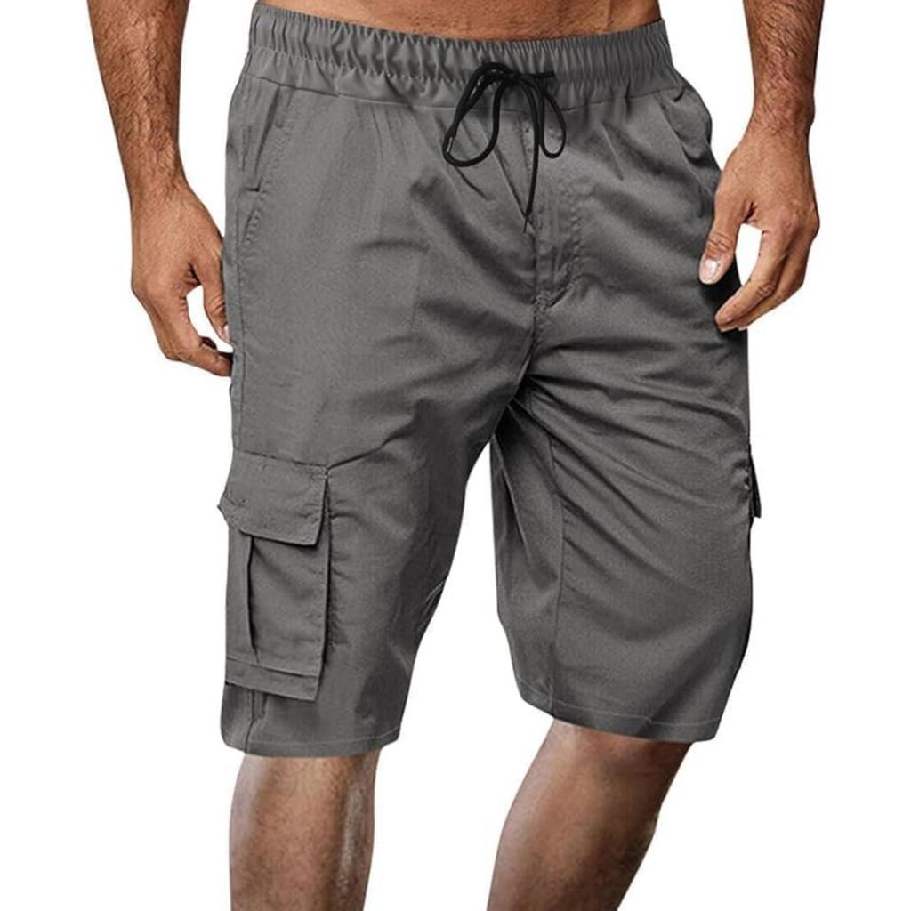 Men's Big & Tall Multi-Pocket Cargo Shorts, Drawstring Loose Fit Athletic Shorts