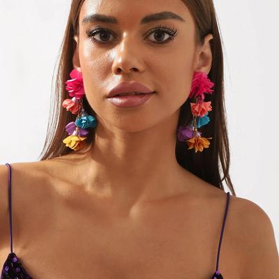 New Colorful Flower Tassel Earrings Boho Exaggerated Colorful Floral Fabric Earrings Ethnic Holiday Wind Eardrop
