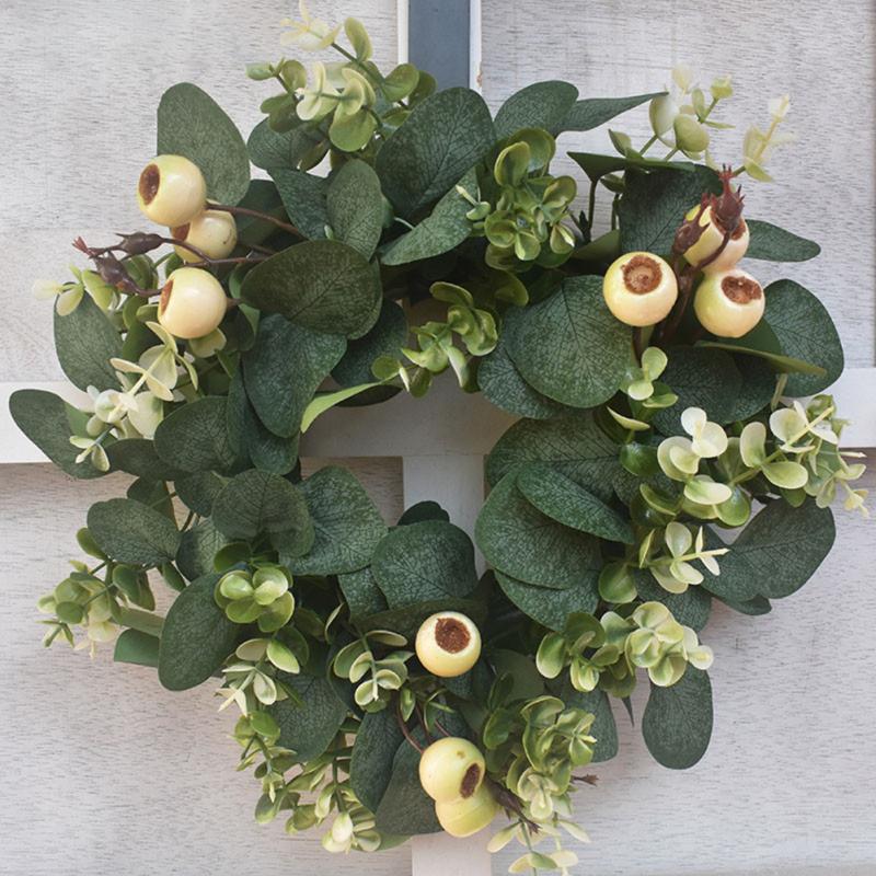 Artificial Eucalyptus Leaves Wreath Simulation Garland With Berries For Wedding Party Front Door