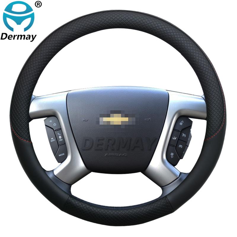 100% DERMAY Brand Leather Car Steering Wheel Cover Anti-slip for Chevrolet Lacetti Daewoo Gentra Auto Accessories