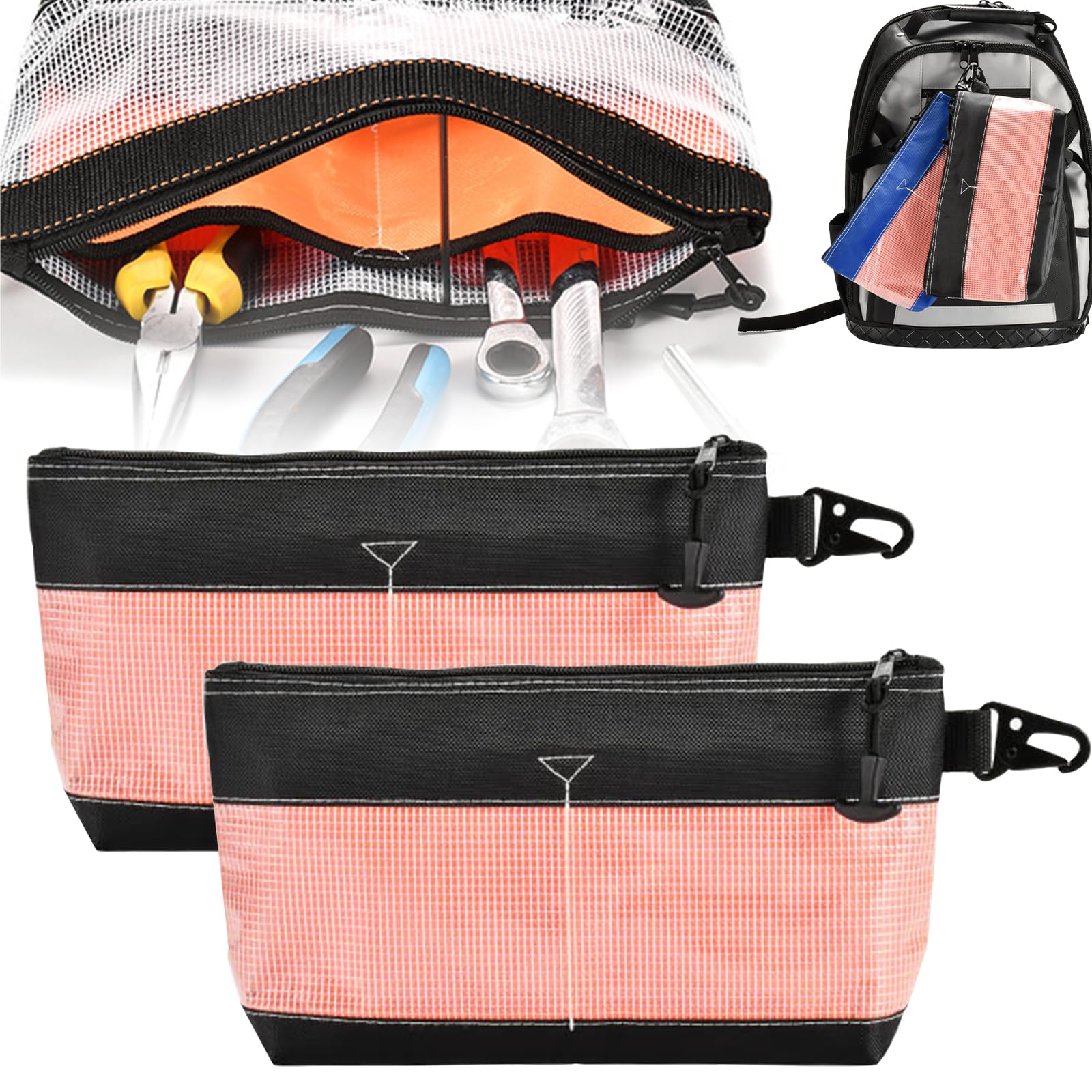 

ZeniMart Small Tool Tool Tool Metal Large Small Item Pack of 2 Bag, Transparent, Waterproof, Pouch, Electrician s Bag, Durable, Hooks, Portable,