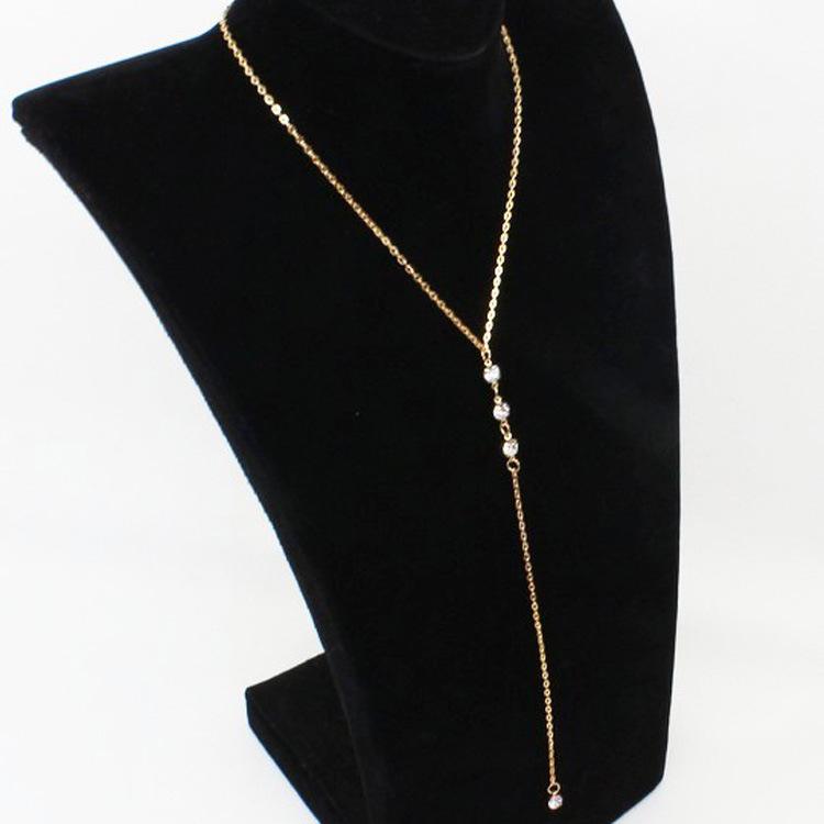 

Sleek Minimalist With Rhinestones Sexy Dew Behind The Back Chain Necklace Body Chain Long Ladies Charm Zircon Accessories