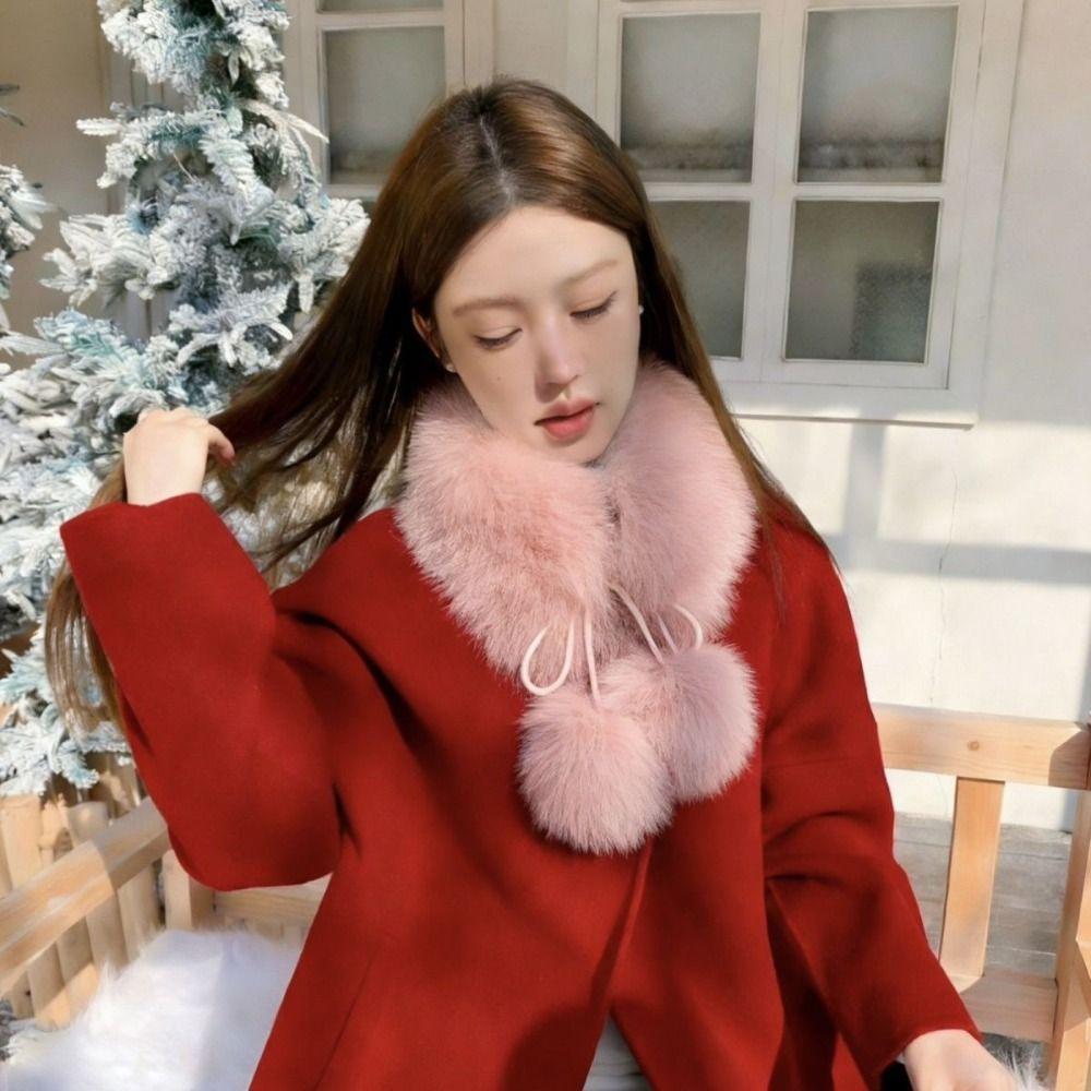 Soft Plush Fur Collar Scarf Faux Fur Fur Collar Shawl New Pom Pom Scarf Women